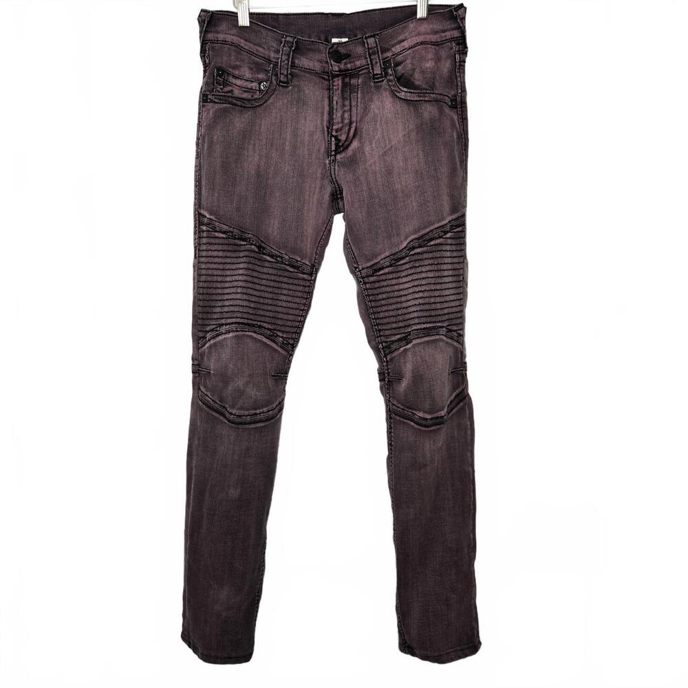 True Religion Moto Jeans Men's 30 Purple Washed Slim Cotton Racer Biker